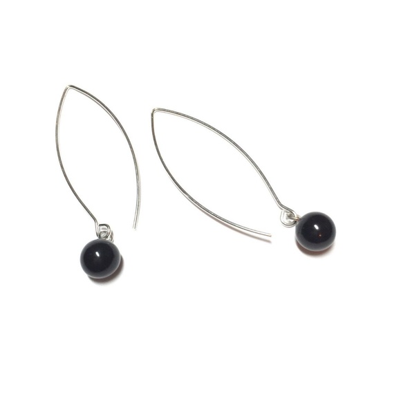 Black Long Wire Lucite Silver Rain Drop Earrings - Picture 3 of 5